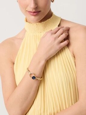 WHBM Colored Glass Hinge Bracelet Gold Tone Band With Blue Colored Glass NWT